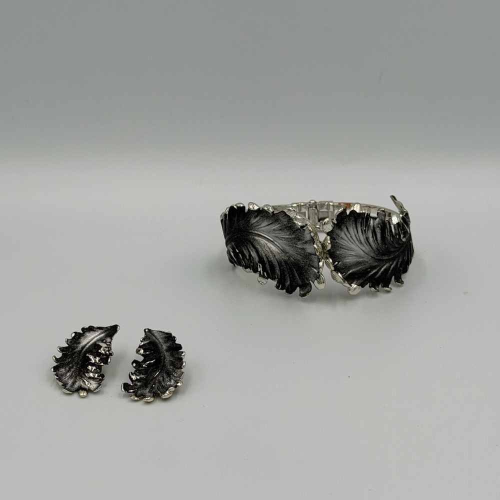 Vintage Whimsygoth Silver Leaf Bracelet & Earrings Set – Baroque Revival MCM
